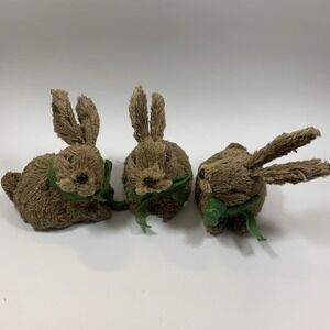 Pier 1 Imports Bristle Bunnies Easter Decoration Whimsical Centerpiece 3-Piece